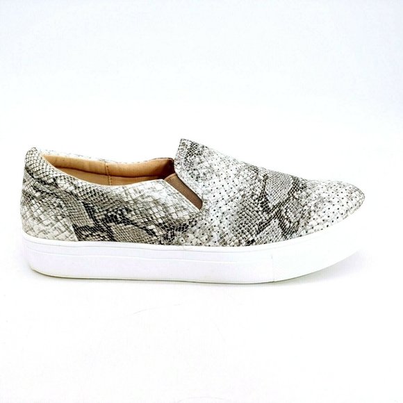 AMS Womens Layla 8 Slip‎ On Sneakers Gray Snake Print Low Top Elastic 6.5M NEW - Picture 1 of 11